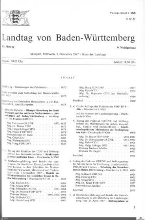 83. Sitzung, Stuttgart, 9.12.1987