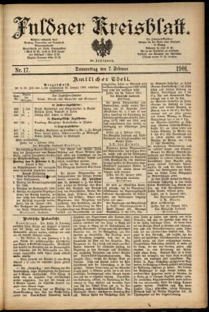 Erste Ausgabe vom Donnerstag, den 07. Februar 1901.