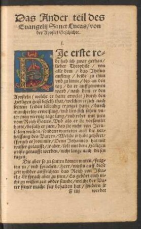 Das Ander teil des Evangelii Sanct Lucas/ von der Apostel Geschichte.