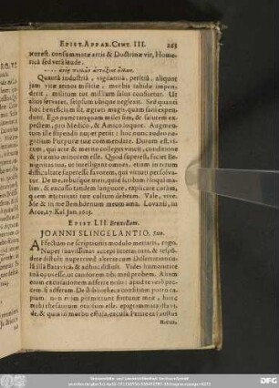 Epist. LII. Bruxellam. Ioanni Slingelantio, Suo.