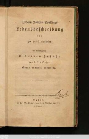 Johann Joachim Spalding's Lebensbeschreibung