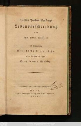 Johann Joachim Spalding's Lebensbeschreibung