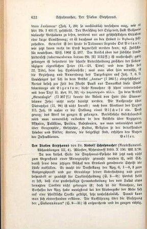 622-623 [Rezension] Schumacher, Rudolf, Der Diakon Stephanus