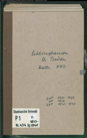 Kirchenbuchuplikat der katholischen Gemeinde Siddinghausen, Kreis Büren (GHT 1808-1829, HT 1830, GHT 1831-1840) (Gemeinde: Katholische Gemeinde Siddinghausen)