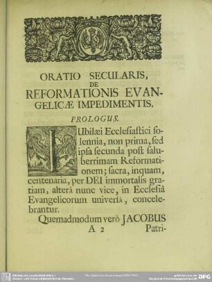Oratio Secularis, De Reformationis Evangelicae Impedimentis