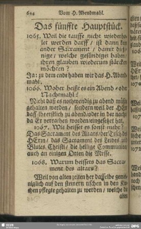 Das fünffte Hauptstück. Vom H. Abendmahl