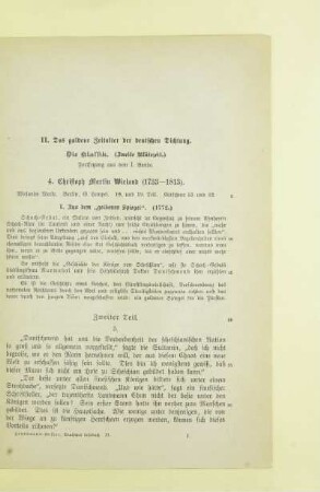 II. Das goldene Zeitalter der deutschen Dichtung. Die Klassik. (Zweite Blütezeit)