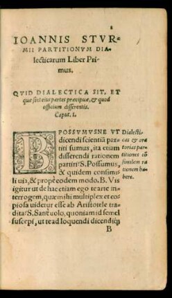 Ioannis Sturmii Partitionum Dialecticarum Liber Primus.
