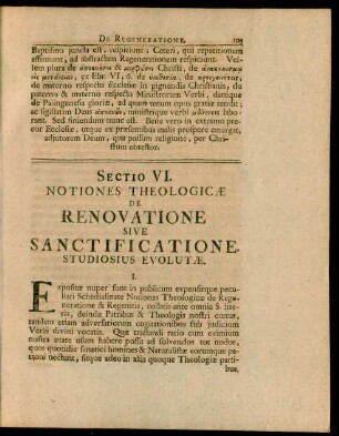Sectio VI. Notiones Theologicae De Renovatione Sive Sanctificatione. Studiosius Evolutae