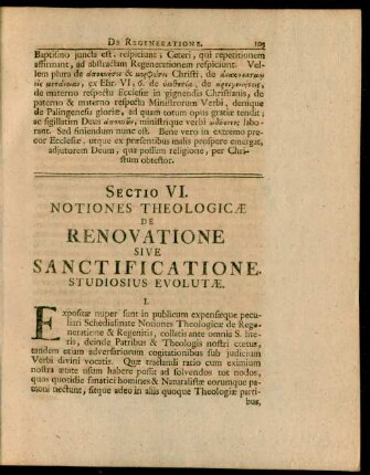 Sectio VI. Notiones Theologicae De Renovatione Sive Sanctificatione. Studiosius Evolutae