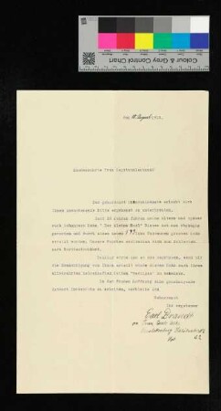 Der Absender bittet seinen neuen Binnenkahn nach Weddigen benennen zu dürfen er bittet um Rückantwort.
