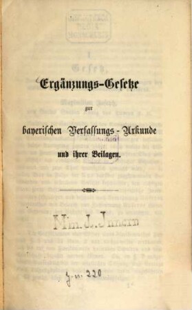 Ergänzungs-Gesetze zur bayerischen Verfassungs-Urkunde und ihrer Beilagen
