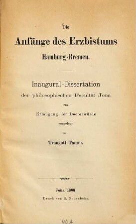 Die Anfänge des Erzbistums Hamburg-Bremen