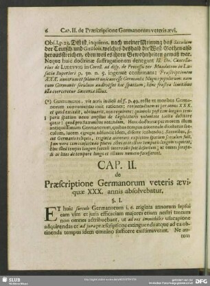 Cap. II. de Praescriptione Germanorum veteris aeviquae XXX. annis absolvebatur