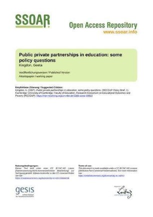 Public private partnerships in education: some policy questions