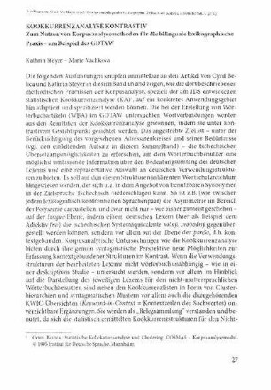 Kookkurrenzanalyse kontrastiv. Zum Nutzen von Korpusanalysemethoden für die bilinguale lexikographische Praxis. Am Beispiel des GDTAW