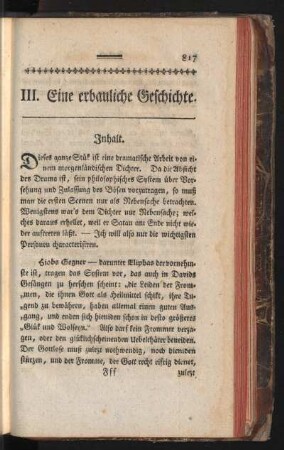 III. Eine Erbauliche Geschichte