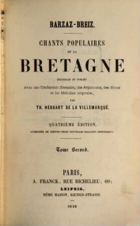 Barzaz-Breiz : chants populaires de la Bretagne, 2