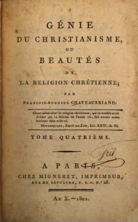 Génie du christianisme, ou beautés de la religion chrétienne, 4. Culte