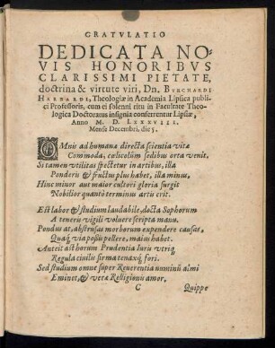 Gratulatio Dedicata Novis Honoribus ... Dn. Burchardi Harbardi ...