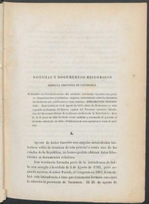 Noticias y documentos históricos sobre la provincia de Catamarca.