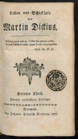 T. 3: Leben und Schicksale des Martin Dickius