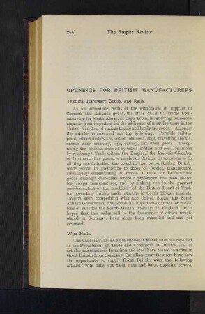Openings for British Manufacturers