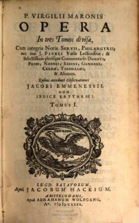 Pub. Virgilii Maronis Opera : In tres Tomos divisa, 1