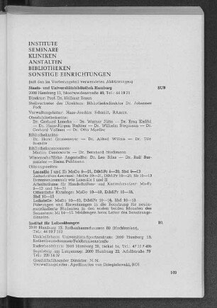 Institute. Seminare. Kliniken. Anstalten. Bibliotheken. Sonstige Einrichtungen