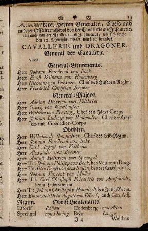 Anciennité derer Herren Generalen, Chefs und anderer Officirern,[...]