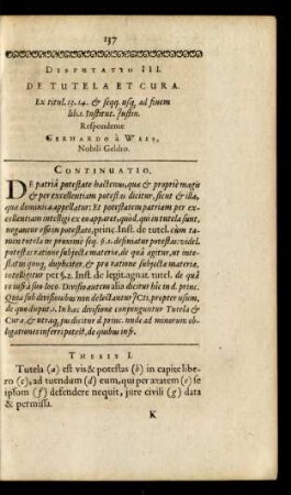 Disputatio III. De Tutela Et Cura.