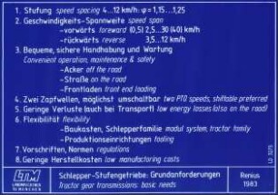 Schlepper-Stufengetriebe: Grundanforderungen;Tractor gear transmissions: basic needs