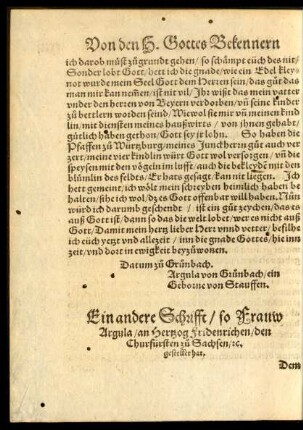 Ein andere Schrifft ... an Hertzog Fridenrichen/ den Churfürsten zu Sachsen ...