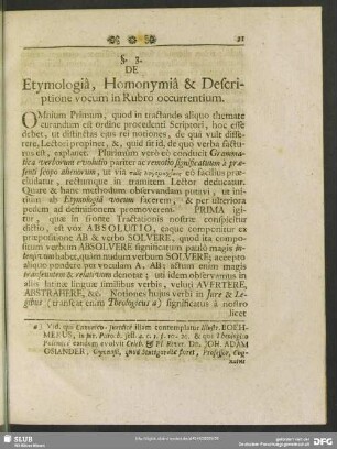 §. 3. De Etymologia, Homonymia & Descriptione vocum in Rubro occurentium