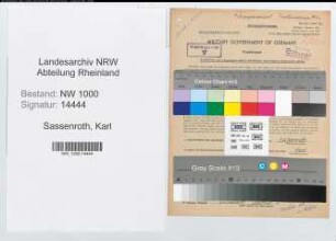 Entnazifizierung Karl Sassenroth, geb. 30.05.1912 (Postangest.)