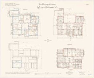 Kavalleriekaserne, Mülhausen: Offizierskasino: Grundriss Fundamente, Keller, Erdgeschoss, Obergeschoss 1:100