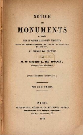 Notice des monuments exposés dans la galérie d'antiquités égyptiennes (salle du rez-de-chaussée), au musée du Louvre