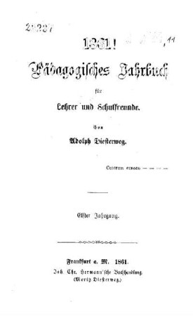 11: Pädagogisches Jahrbuch für Lehrer und Schulfreunde - 11.1861