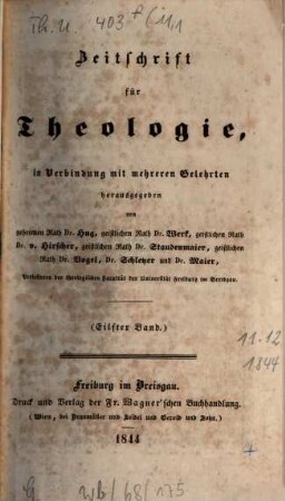Zeitschrift für Theologie. 11. 1844