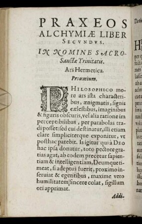 Praxeos Alchymiae Liber Secundus