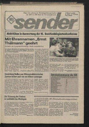 Betriebszeitung 'WF-Sender', Nr.8/1986 (3. Februarausgabe 1986)