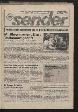 Betriebszeitung 'WF-Sender', Nr.8/1986 (3. Februarausgabe 1986)