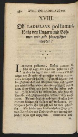 XVIII. Ob Ladislaus postumus, könig von Ungarn und Böhmen mit gift hingerichtet worden?