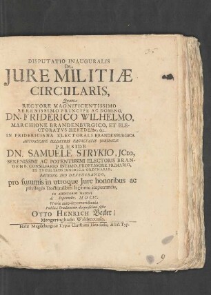 Disputatio Inauguralis De Iure Militiae Circularis