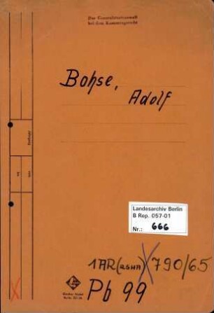 Personenheft Adolf Bohse (*06.01.1912), Kriminaloberassistent