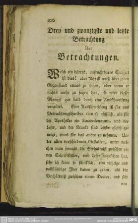 Drey und zwanzigste und letzte Betrachtung über Betrachtungen