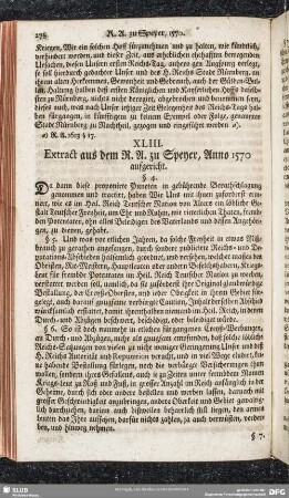XLIII. Extract aus dem R. A. zu Speyer, Anno 1570 aufgericht