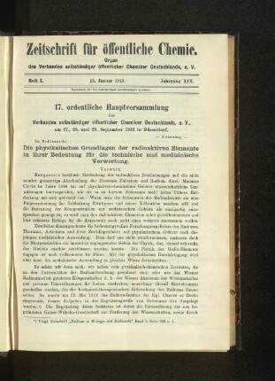 Heft I. 15. Januar 1913. Jahrgang XIX.