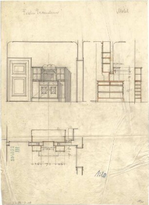 Fischer, Theodor; Traunstein; Augenklinik Dr. Fischer - Möbel - Entwürfe (Grundriss, Ansicht, Schnitt)