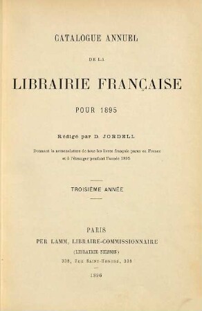 Catalogue annuel de la librairie française. 3. 1895